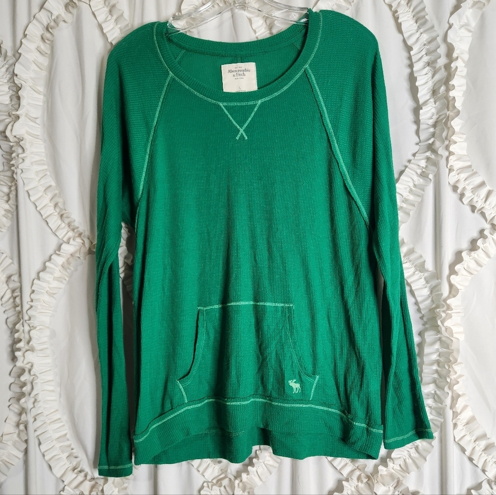 Vintage Y2K Abercrombie & Fitch Women's Long Sleeve Top Green Sz Large